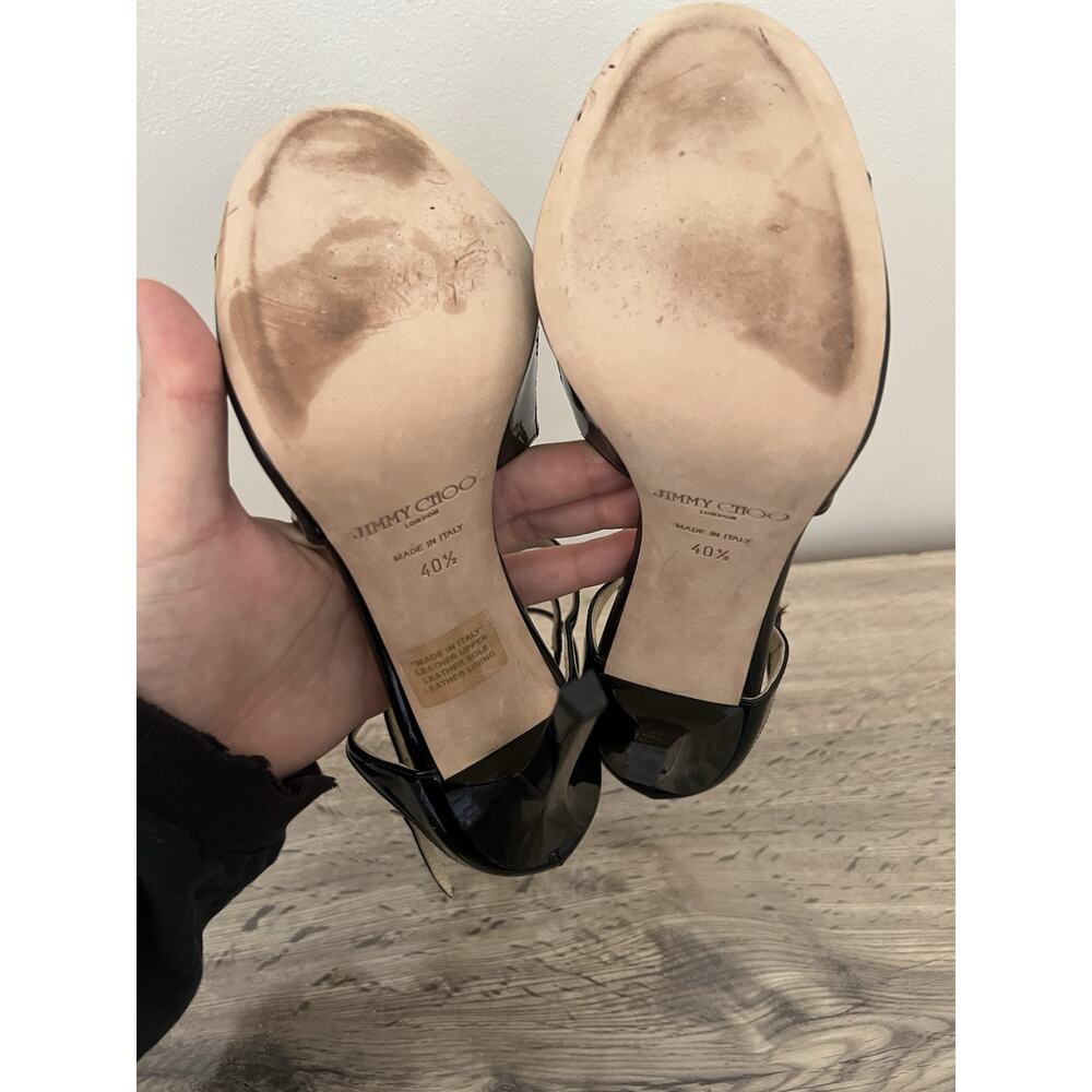 Jimmy Choo Lance Black Patent Leather 115 Sz 40.5 Strappy Sandal Heels - Picture 5 of 10